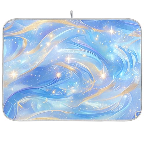 Blue Wave Abstrakter Kunststil Küchenmatte für Theke Geschirrabtropfmatte für Küchentheke Geschirrmatte zum Trocknen XL 45,7 x 61 cm von KLL