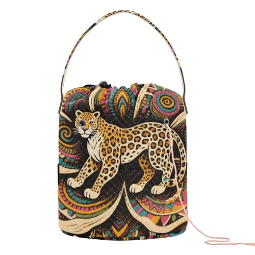 Boho Mandala Blumen Leopard Bunte Aufbewahrungstaschen Tragbare Häkel-Aufbewahrungstasche für Nadelhalter Zubehör Para Tejer von KLL