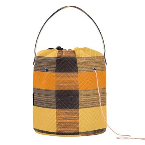 Buffalo Plaid Check Gold Orange Häkeltasche Tragbare Garn-Reisetasche für Strickwerkzeuge Caja de almacenamiento para hilos von KLL