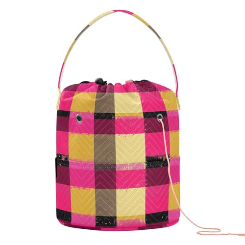 Buffalo Plaid Check Hot Pink Gold Craft Bag Portable Storage Bag Organizer for Knitting Needles Mochila para tejer von KLL