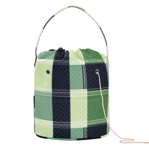 Buffalo Plaid Check Navy Blue Green Storage Bag Portable Yarn Bag Crochet for Knitting Needles Accessororios para Crochet en Hilo von KLL