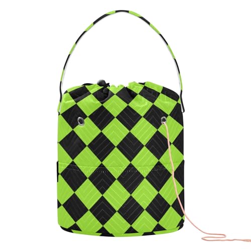 Buffalo Plaid Diamant Gelb Grün Schwarz Garntasche mit Löchern Häkeln Stricktasche für Strickwerkzeuge estuches para hilos de tejer von KLL