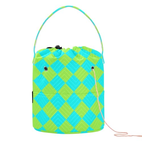 Buffalo Plaid Diamond Green Cyan Garn Tasche Tragbare Häkel-Aufbewahrungstasche für Stricknadeln, Hilo de Crochet para tejer von KLL