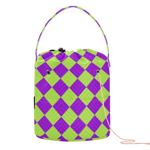 Buffalo Plaid Diamond Green Purple Garn Tasche Tragbare Garn Projekttasche für Stricknadeln, Bolsas Para, Häkeln von KLL