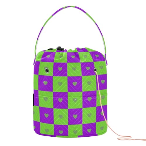 Buffalo Plaid Kariertes Herz Grün Lila Basteltasche mit Löchern Garn Taschen zum Häkeln für Strickwerkzeug Bolsas para hilos de Crochet von KLL