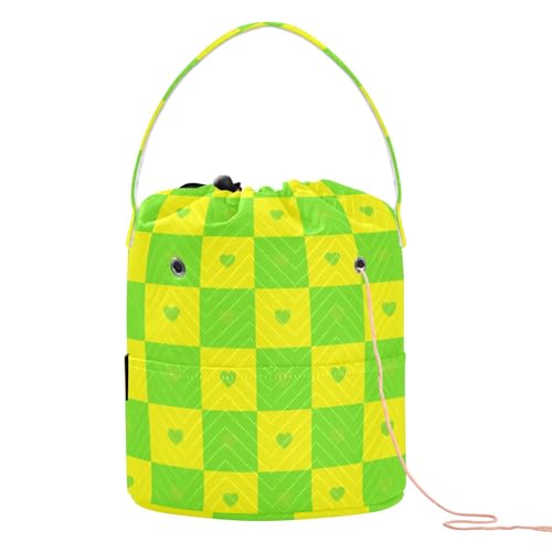 Buffalo Plaid Karo Gelb Grün Herz Basteltasche mit Löchern Aufbewahrung Häkeln für Strickwerkzeug Zubehör para Crochet en Hilo von KLL