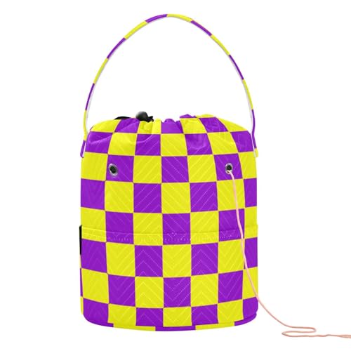 Buffalo Plaid Karo Gelb Violett Häkelaufbewahrung Tragbare Garntasche Organizer für Strickset Soporte de Hilo para tejer von KLL