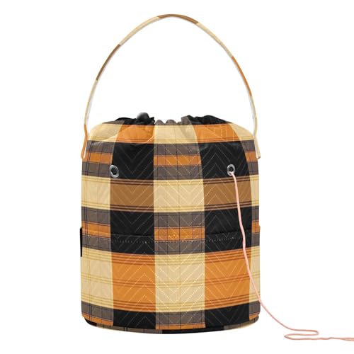Buffalo Plaid Karo Gold Orange Garn Tote Tragbare Garntaschen Häkeln zum Stricken Kit articulos para Crochet von KLL