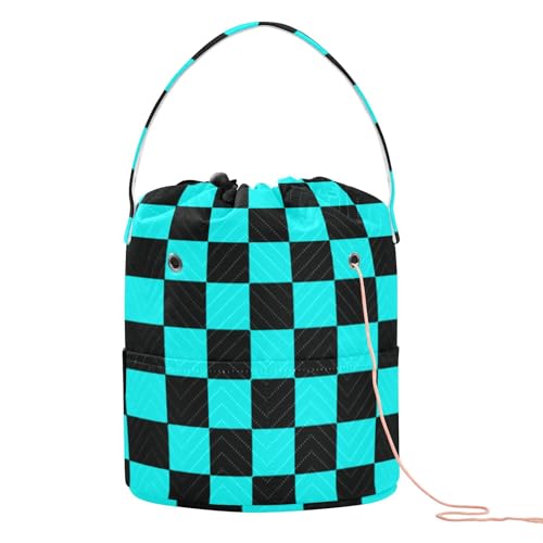 Buffalo Plaid Karo Schwarz Cyan Reise Aufbewahrung Tragbare Tasche mit Garn für Nadelhalter Zubehör Para Tejer von KLL