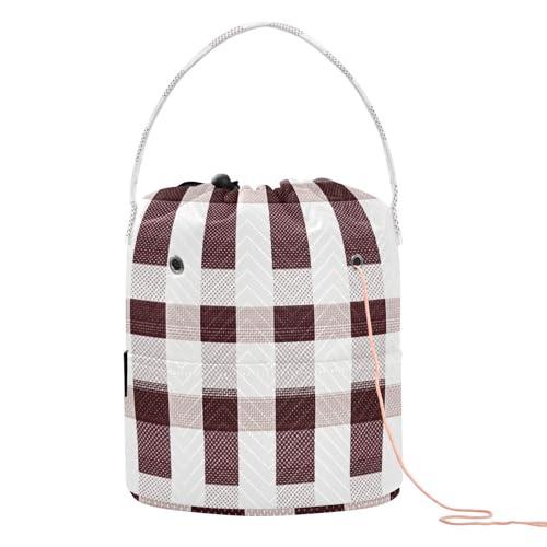 Buffalo Plaid Karo Weiß Burgunderrot Garn Tragetasche Tragbares Häkelzubehör für Kunstbedarf estambres para tejer Crochet von KLL