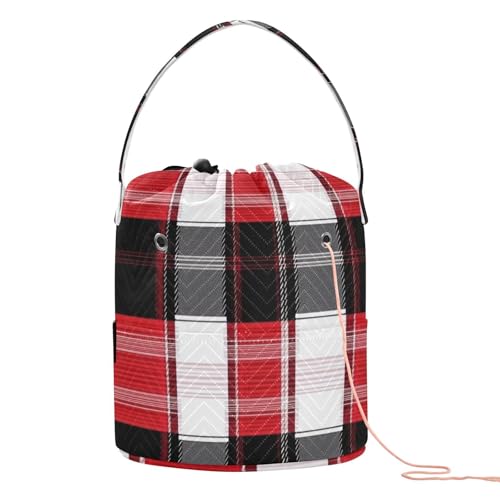 Buffalo Plaid Karo Weiß Rot Reiseaufbewahrung mit Löchern Aufbewahrung Häkeln für Strickwerkzeuge von KLL