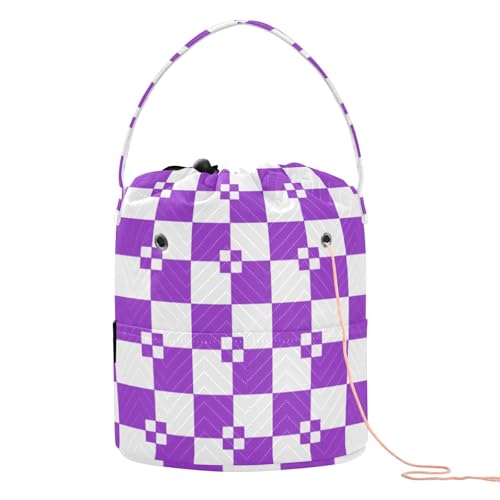 Buffalo Plaid weiß violett Reisetasche mit Löchern Häkel-Aufbewahrungstasche für Stricknadeln Garn Separator Tasche von KLL