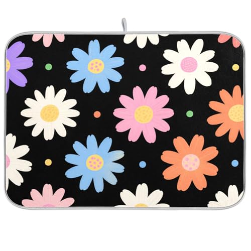Bunte Blumen, schwarze Gummimatte, Arbeitsplatte, Abtropfmatte, groß, 45,7 x 61 cm Bunte Blumen, schwarze Gummimatte, Arbeitsplatte, Abtropfmatte, groß, 45,7 x 61 cm von KLL