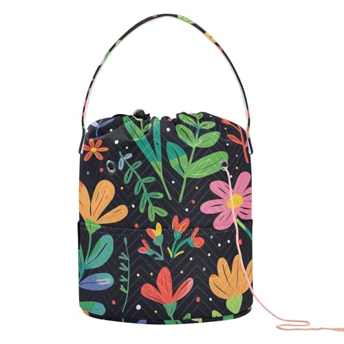 Bunte Blumen, schwarze Häkeltasche, tragbares Garn zum Stricken, Garntrenner, Häkeln von KLL