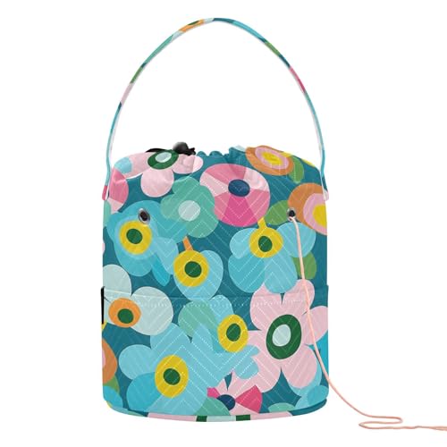 Bunte Blumen-Cartoon-Garnaufbewahrung mit Löchern, Garn-Tragetasche für Stricknadeln, Mochila, Para, Häkeln Bunte Blumen-Cartoon-Garnaufbewahrung mit Löchern, Garn-Tragetasche für Stricknadeln, Mochila, Para, Häkeln von KLL