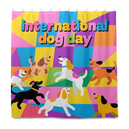 Cartoon Happy Dogs Party Dekoratives Wasserdichtes Material Badezimmer Duschvorhang mit Haken Polyester Beständig Waschbar Große Vorhang Liner für Moderne Badezimmer Dekor Herbst Dekor Halloween Dekor Cartoon Happy Dogs Party Dekoratives Wasserdichtes Material Badezimmer Duschvorhang mit Haken Polyester Beständig Waschbar Große Vorhang Liner für Moderne Badezimmer Dekor Herbst Dekor Halloween Dekor von KLL