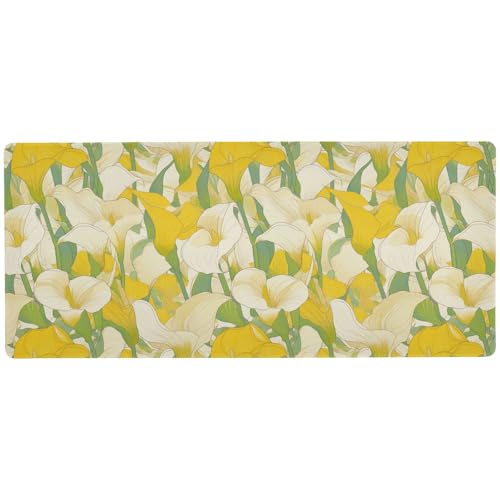 Chic Calla Lily Lemon Yellow Light Green Großes Computer-Mauspad für Schreibtische, modernes großes Mauspad, Gaming, 80 x 30 cm von KLL