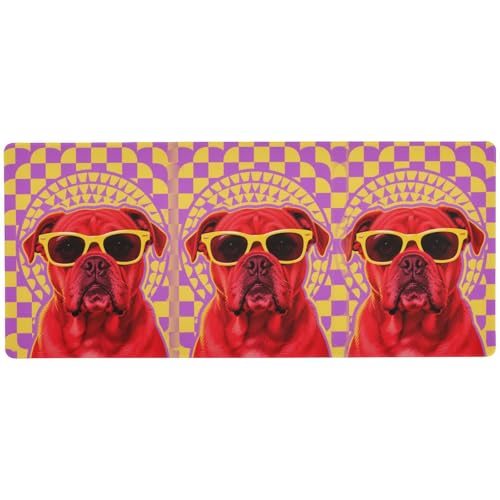 Cool Dog Mauspad, lang, für Schreibtische, 80 x 30 cm, Violett und Gelb kariert von KLL
