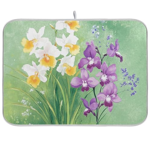 Daffodil Lavender Green Drying Dish Mat Kitchen Counter Mats Dish Drainer Mats Kitchen Gadgets Heat Resistant 16 x 18 von KLL