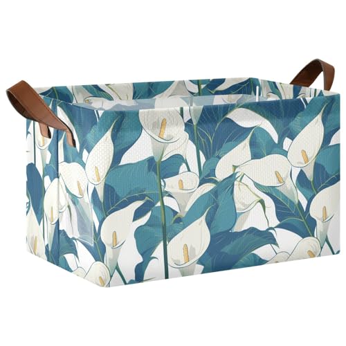 Dekorative Körbe im Retro-Stil mit Calla-Lilien-Blumen, stabile Organizer-Behälter mit Griffen, groß, dekorativer Organizer für Schlafzimmer, Büro, Schrank, Kleidung, Kinderzimmer, 2 Stück von KLL