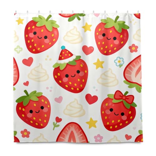 Duschvorhang, Motiv: Merry Christmas, rote Erdbeere, dekorativer wasserabweisender Stoffstand, mit Haken, Polyester, maschinenwaschbar, Luxus-Duschvorhang, Auskleidung für westliches Badezimmer Duschvorhang, Motiv: Merry Christmas, rote Erdbeere, dekorativer wasserabweisender Stoffstand, mit Haken, Polyester, maschinenwaschbar, Luxus-Duschvorhang, Auskleidung für westliches Badezimmer von KLL