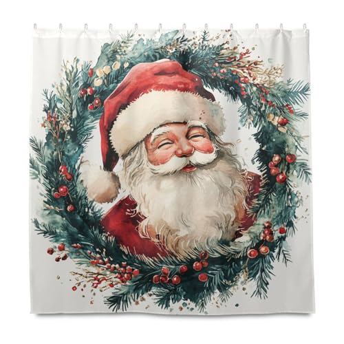 Duschvorhang mit Weihnachtsmann-Kranz, Aquarell, dekorativ, wasserabweisend, langer Stoff, Duschvorhang mit Haken, Polyester, maschinenwaschbar, für Badezimmer, Badewanne, Herbstdekoration Duschvorhang mit Weihnachtsmann-Kranz, Aquarell, dekorativ, wasserabweisend, langer Stoff, Duschvorhang mit Haken, Polyester, maschinenwaschbar, für Badezimmer, Badewanne, Herbstdekoration von KLL