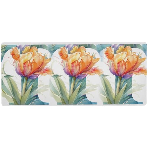 Floralmorphic Mauspad mit buntem Tulpenmotiv, Aquarell-Stil, wasserdicht, Anime-Mauspad für die Arbeit, großes Mauspad, Schreibtischmatte, 80 x 30 cm Floralmorphic Mauspad mit buntem Tulpenmotiv, Aquarell-Stil, wasserdicht, Anime-Mauspad für die Arbeit, großes Mauspad, Schreibtischmatte, 80 x 30 cm von KLL