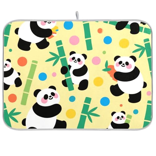 Fritteuse mit niedlichem Panda, bunt, gepunktet, Gelb / Grün, hitzebeständig, Abtropfmatte, Geschirrmatten zum Trocknen von Geschirr, groß, 45,7 x 61 cm von KLL