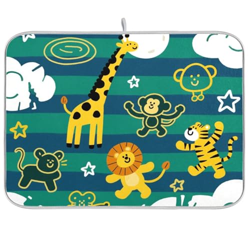 Funny Giraffe Affe Stripe Green Blue Heat Resistant Counter Mat Dish Drainers Mats for Kitchen Counter Dish Mats for Drying Dishes Large 18 x 24 von KLL