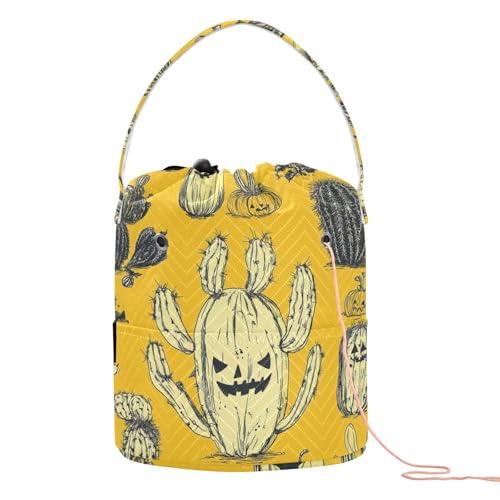 Gelbe Halloween-Kaktus-Reisetasche mit Löchern, Tragetasche, Garn für Strickwerkzeuge, Bolsa, Para, Häkeln Gelbe Halloween-Kaktus-Reisetasche mit Löchern, Tragetasche, Garn für Strickwerkzeuge, Bolsa, Para, Häkeln von KLL