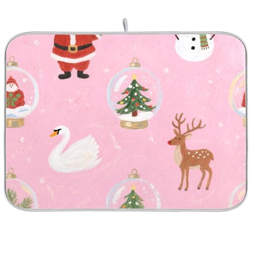 Geschirrabtropfmatte mit Aufschrift "Merry Christmas", rosa Kristallkugel, für Küche, Theke, Mikrofaser, Größe XL, 45,7 x 61 cm von KLL