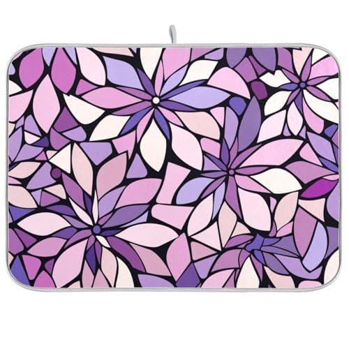 Geschirrmatte mit violetten Blumen, Buntglas-Stil, Geschirrtuch, Trockner, XL, 45,7 x 61 cm Geschirrmatte mit violetten Blumen, Buntglas-Stil, Geschirrtuch, Trockner, XL, 45,7 x 61 cm von KLL