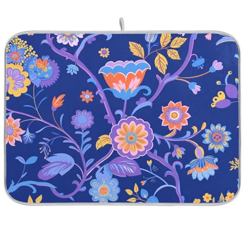 Geschirrtuch-Trockner, Blumenmuster, Vintage, Blau, Küchenzubehör, extra große Abtropfmatte für Geschirr, 45,7 x 61 cm Geschirrtuch-Trockner, Blumenmuster, Vintage, Blau, Küchenzubehör, extra große Abtropfmatte für Geschirr, 45,7 x 61 cm von KLL
