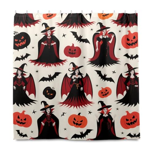 Goth Rot Schwarz Halloween Hexe Kürbis Dekorativer Stoff Wasserdicht Lange Duschvorhang mit Haken Polyester Maschinenwaschbarer Stoff Standard Vorhang Liner für Badezimmer Herbst Dekor Halloween Dekor Goth Rot Schwarz Halloween Hexe Kürbis Dekorativer Stoff Wasserdicht Lange Duschvorhang mit Haken Polyester Maschinenwaschbarer Stoff Standard Vorhang Liner für Badezimmer Herbst Dekor Halloween Dekor von KLL