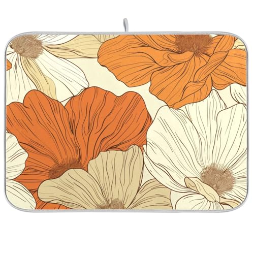 Große Blumen in Beige und Orange Arbeitsplatte Pad Abtropfmatte für Geschirr XL Abtropfmatte 45,7 x 61 cm von KLL