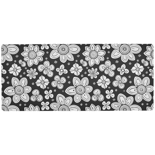 Großes Tastatur-Mauspad mit Blumen-Motiv, für Zuhause, Büro, Essentials, großes Mauspad, Gaming, 80 x 30 cm, Schwarz / Weiß Großes Tastatur-Mauspad mit Blumen-Motiv, für Zuhause, Büro, Essentials, großes Mauspad, Gaming, 80 x 30 cm, Schwarz / Weiß von KLL