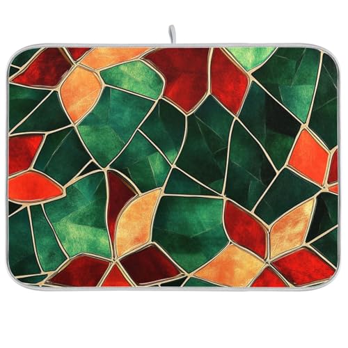 Grüne und rote Abtropfmatte mit geometrischem Muster, Buntglas-Trockenpads für Küchentheke, Abtropfmatte, extra große Abtropfmatte für Geschirr, 45,7 x 61 cm Grüne und rote Abtropfmatte mit geometrischem Muster, Buntglas-Trockenpads für Küchentheke, Abtropfmatte, extra große Abtropfmatte für Geschirr, 45,7 x 61 cm von KLL