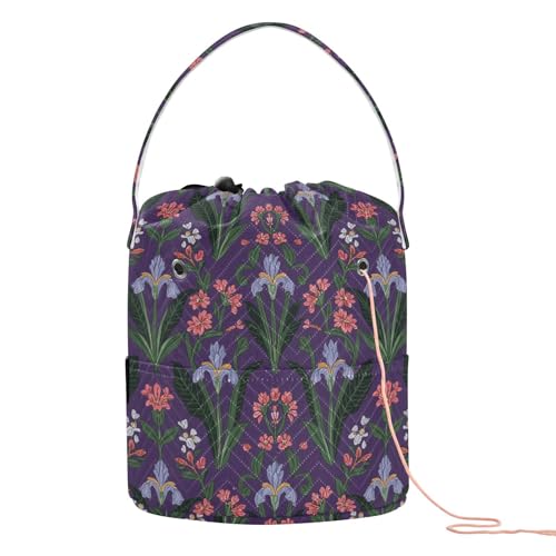 Häkelgarn-Tasche mit rosa Blume, Indigo, mit Löchern, Häkel- und Stricktasche für Strickwerkzeug, Gancho Para Tejer Häkelgarn-Tasche mit rosa Blume, Indigo, mit Löchern, Häkel- und Stricktasche für Strickwerkzeug, Gancho Para Tejer von KLL
