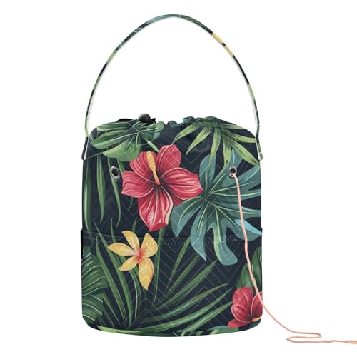 Häkelgarn-Tasche mit tropischen Pflanzen, Hawaii, mit Löchern, Tasche mit Garn für Stricknadeln, Artikulos und zum Häkeln von KLL