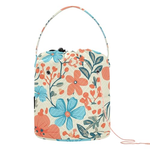 Häkelnadeletui mit Blumen, Türkis und Koralle, tragbar, für Stricknadeln, Bolsa para hilos de tejer von KLL