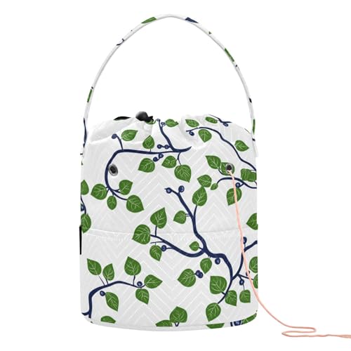 Häkeltasche mit Blättern, Grün / Weiß, tragbare Häkeltaschen zum Stricken Häkeltasche mit Blättern, Grün / Weiß, tragbare Häkeltaschen zum Stricken von KLL