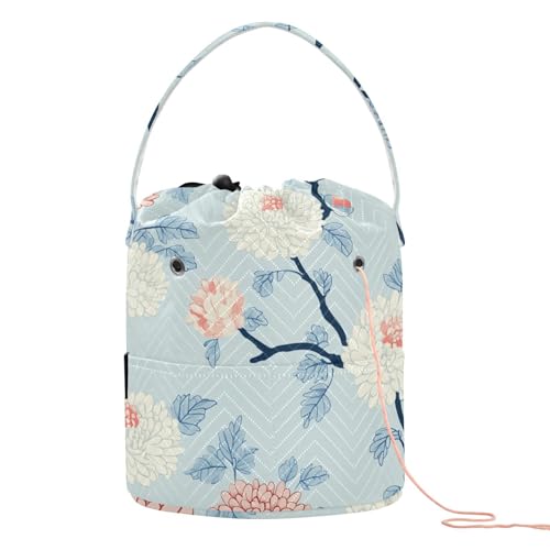 Häkeltasche mit Chrysanthemen-Blumen, hellblau, mit Löchern, Stricktasche, Garnaufbewahrung, Tragetasche für Kunstbedarf, suelas para tejer häkeln Häkeltasche mit Chrysanthemen-Blumen, hellblau, mit Löchern, Stricktasche, Garnaufbewahrung, Tragetasche für Kunstbedarf, suelas para tejer häkeln von KLL
