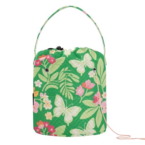 Häkeltaschen mit Blumen- und Schmetterlings-Motiv, tragbar, für Nadelhalter, Hellgrün, Rosa Häkeltaschen mit Blumen- und Schmetterlings-Motiv, tragbar, für Nadelhalter, Hellgrün, Rosa von KLL