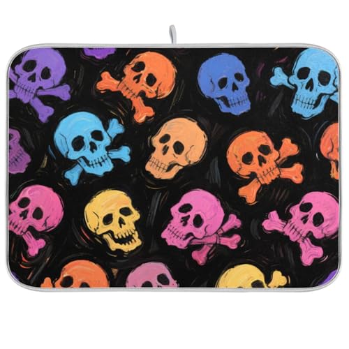 Halloween Bunte Skelette Abtropfmatte für Küchentheke, Abtropfgestell mit Matte, XL Abtropfmatte für Geschirr, 45,7 x 61 cm Halloween Bunte Skelette Abtropfmatte für Küchentheke, Abtropfgestell mit Matte, XL Abtropfmatte für Geschirr, 45,7 x 61 cm von KLL