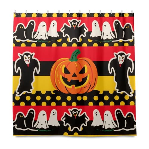 Halloween-Duschvorhang mit Dracula-Streifen, dekorativer wasserabweisender Stoff, mit Haken, Polyester, maschinenwaschbar, Duschvorhang, Auskleidung für Badezimmer, Herbstdekoration Halloween-Duschvorhang mit Dracula-Streifen, dekorativer wasserabweisender Stoff, mit Haken, Polyester, maschinenwaschbar, Duschvorhang, Auskleidung für Badezimmer, Herbstdekoration von KLL