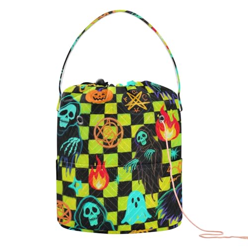 Halloween gelbe und schwarze Geisterkürbis-Aufbewahrungstaschen, tragbarer Garn-Aufbewahrungs-Organizer für Nadelhalter, suelas para tejer Crochet Halloween gelbe und schwarze Geisterkürbis-Aufbewahrungstaschen, tragbarer Garn-Aufbewahrungs-Organizer für Nadelhalter, suelas para tejer Crochet von KLL