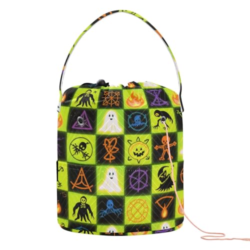 Halloween gelbe und schwarze Geisterkürbis-Reiseaufbewahrung, tragbare Garn-Tragetasche für Stricknadeln, Bulto Para Tejer Halloween gelbe und schwarze Geisterkürbis-Reiseaufbewahrung, tragbare Garn-Tragetasche für Stricknadeln, Bulto Para Tejer von KLL