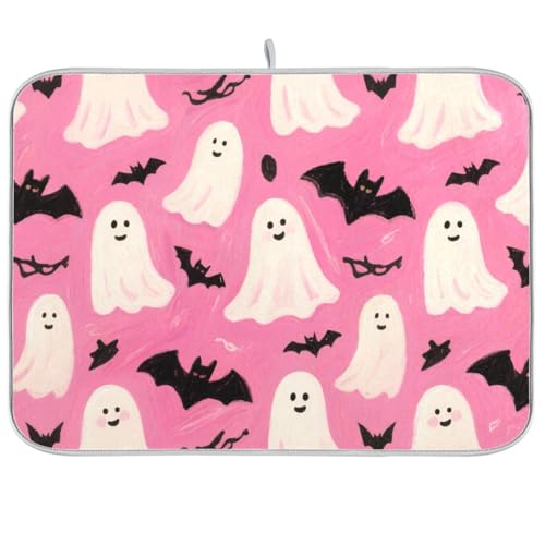Halloween weiße Fledermaus-Küche, hitzebeständige Matte, Abtropfgestell, groß, 45,7 x 61 cm Halloween weiße Fledermaus-Küche, hitzebeständige Matte, Abtropfgestell, groß, 45,7 x 61 cm von KLL
