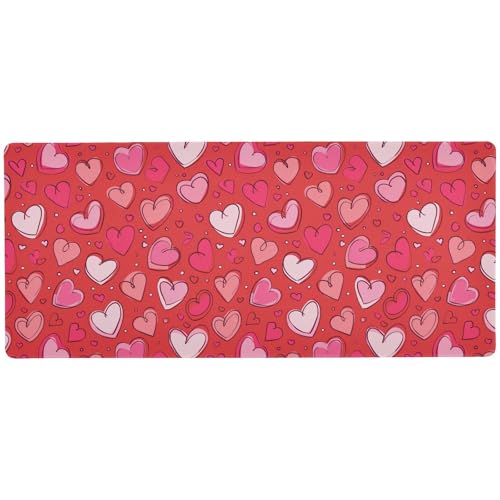 Handgezeichnetes Liebesmuster, rutschfestes Laptop-Mauspad für den Schreibtisch, dünn, groß, Schreibtisch-Mauspad, Schreibtischmatte, 80 x 30 cm von KLL