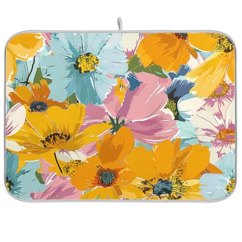 Hitzebeständige Abtropfmatte mit Sommerblumen, extra große Abtropfmatte für Geschirr, 45,7 x 61 cm Hitzebeständige Abtropfmatte mit Sommerblumen, extra große Abtropfmatte für Geschirr, 45,7 x 61 cm von KLL
